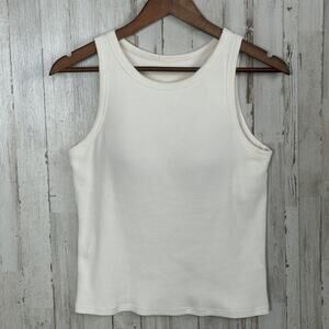 Uniqlo Ribbed Crop Bra Top Tank XL Ivory Athleisure Tennis Preppy Active EUC